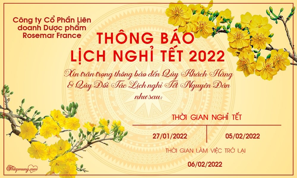 THÔNG BÁO LỊCH NGHỈ TẾT NGUYÊN ĐÁN 2022