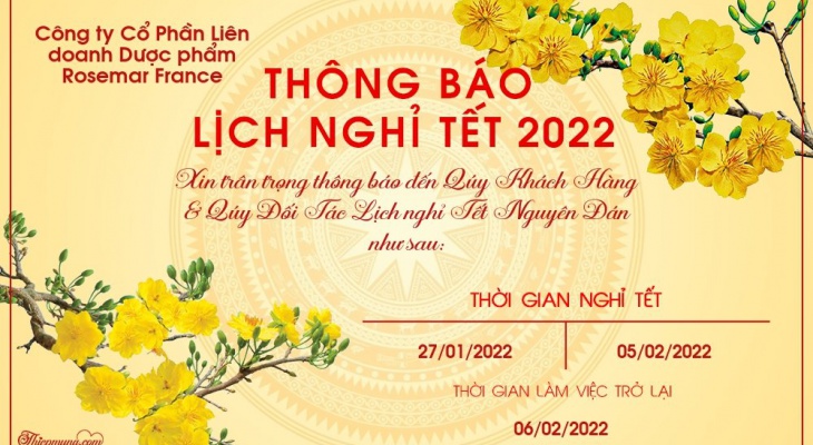 THÔNG BÁO LỊCH NGHỈ TẾT NGUYÊN ĐÁN 2022